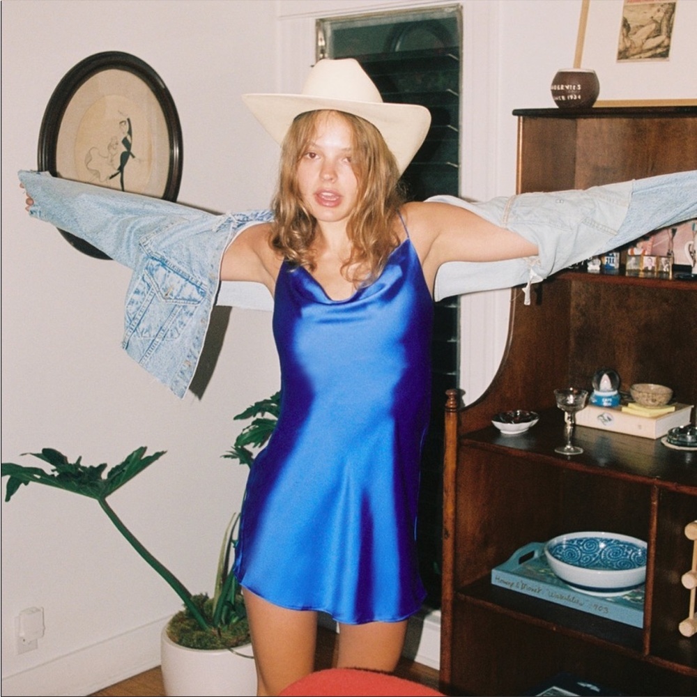 Zara Satin Lingerie Style Dress Blue